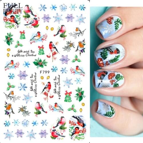 Christmas Winter Nail Sticker Snowflake Elk Xmas Tree Leaf New Year Decal Slider DIY Manicuring Nail Art Watermark CHF795-801