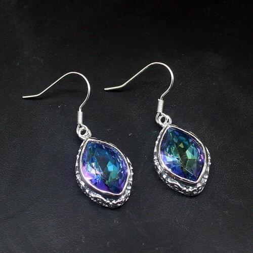 Gemstonefactory Big Promotion Single Unique 925 Silver Rainbow Fire Topaz Dangle Drop Earrings Jewelry for Women Mom 20213715