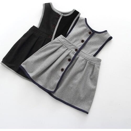 Retail Girls winter Wool Dress, grey with button tank dress for girls, Elegant Fall Garments 16DD674