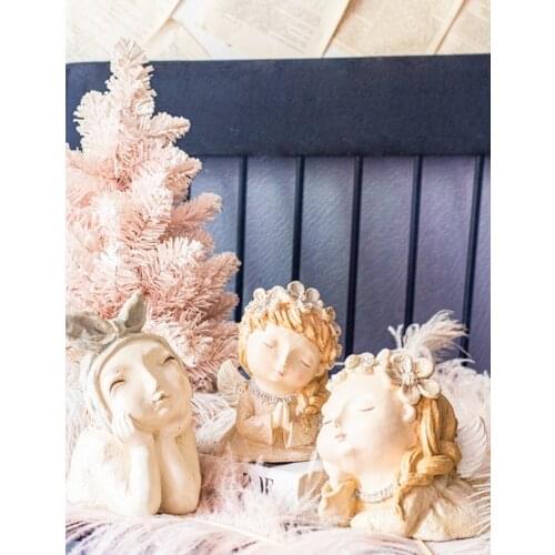 Scandinavian Grey bow Girl Sculptures Handmade Resin Figurine Tabletop Art Crafts Home Decoration Accessories Birthday Gifts