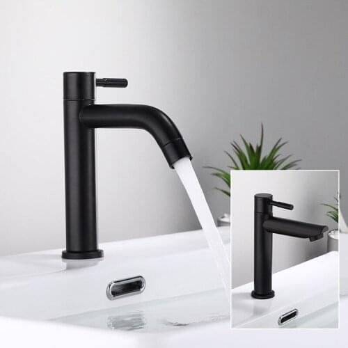 Basin Sink Faucet Stainless Steel Deck Mounted Single Cold Black Baking Sink Faucets Mixer Tap Bath Taps Bathroom accessories