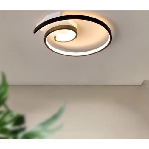 Modern Chandelier Lighting for Bedroom Kitchen Foyer Black White Round Design Led Ceiling Hanging Lamp Wrought Iron Home Fixture