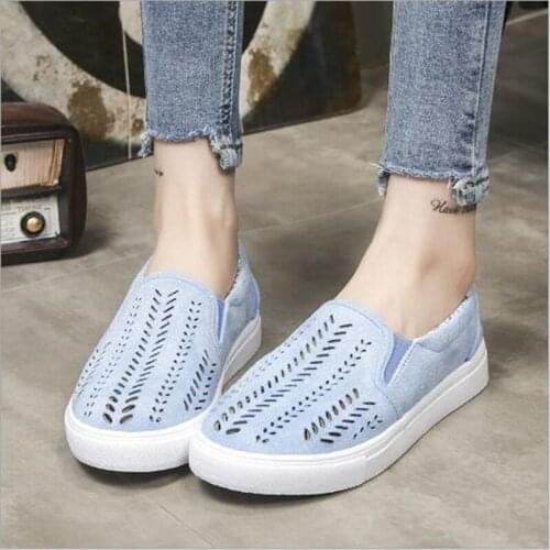 Women Cut-outs Elastic Band Vulcanized Shoes Female Flock Slip-on Shallow Breathable Flat Casual Shoes Woman Plus Size