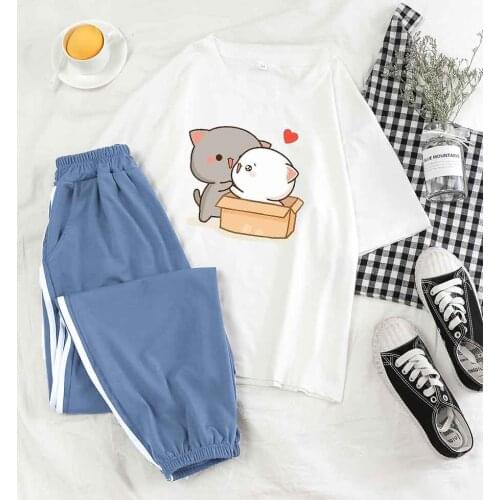 Streetwear Pants Sport Set Trousers Women 2021 Two Piece Set Women Short Sleeve T Shirts Sweatpants Suit Casual Top Korean Style