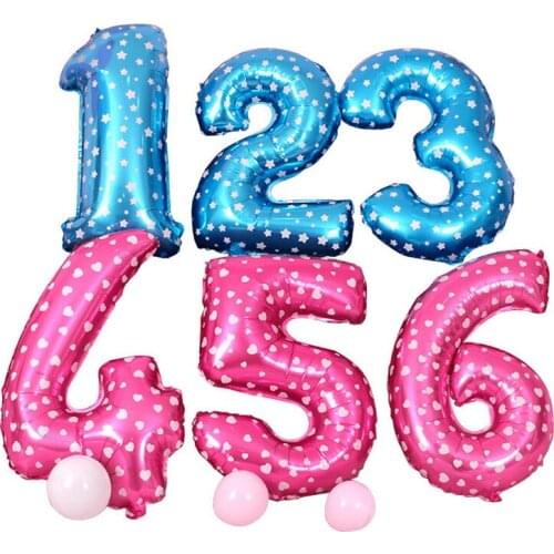 32inch Printed Pink Blue Numbers Aluminum Balloons 0-9 Foil Balloons Birthday Party Wedding Baby Shower Celebration Decoration