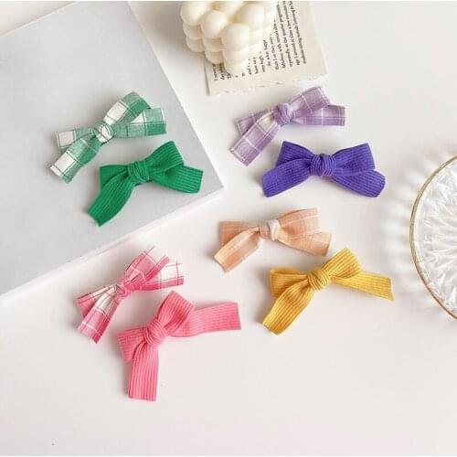 2 Pcs/Set Children Cute Colors Plaid Bow Ornament Hair Clips Baby Girls Lovely Barrettes Hairpins Kids Fashion Hair Accessories