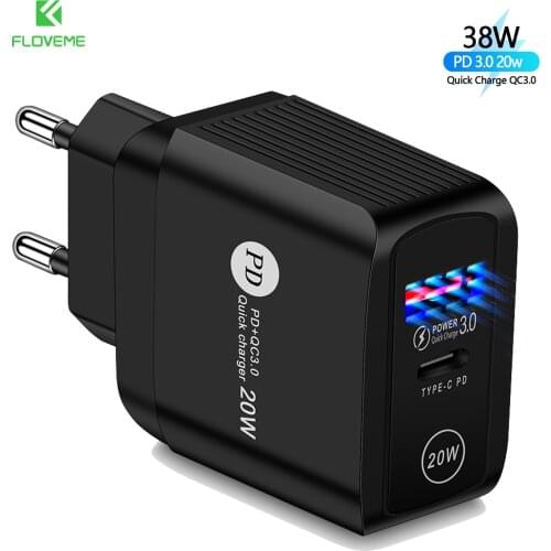FLOVEME USB Type C Charger Mini Quick Charge 3.0 QC PD 20W Mobile Phone Charger for iPhone 12 Samsung Xiaomi Fast Wall Charger