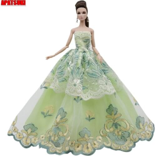 Yellow Green Flower Lace Wedding Dress For Barbie Doll Outfits Clothes Multi-layer Party Gown For 1/6 BJD Dolls Accessories Toys