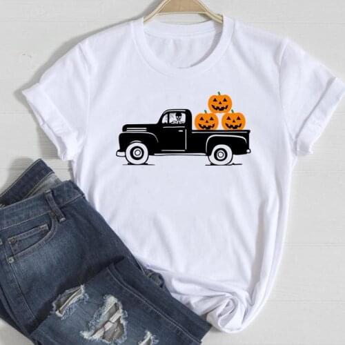 Autumn Fall Graphic Clothing Tshirt T Female Tee Top Print T-Shirt Women Truck Skull Pumpkin 90s Thanksgiving Halloween