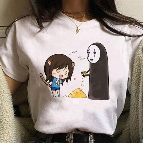 Female T-shirt Spirited Away Hayao Miyazaki Kawaii Print T-shirt Harajuku Anime Graphic T-shirt White Top Women