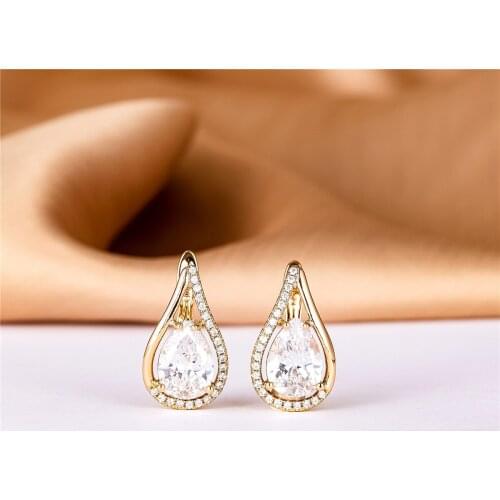 Jennifer New Hollow Water drop zircon Earrings 585 Rose Gold Women Romantic Fashion Jewelry White Round Natural copper Ear