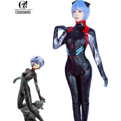 ROLECOS Anime EVA Ayanami Rei Cosplay Costume Ayanami Rei Cosplay Costume Sexy Jumpsuit Women Black Bodysuit Halloween Headwear