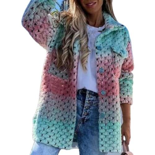 Autumn Lady Coat Colorful Print Pockets Autumn Winter Outwear Long Sleeve Lapel Single Breasted Cardigan Jacket 2021 New
