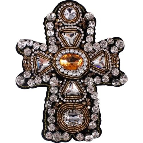 10piece Craft Beaded Crystal Rhinestones Cross Design Patches Applique Sew on Patches Clothes Bags Decorated DIY Sewing TH507