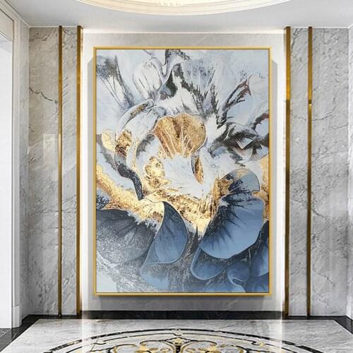 Modern Abstract Canvas Painting Blue Gold Poster Wall Art Nordic Painting Handmade Wall Pictures for Living Room Home Decoration