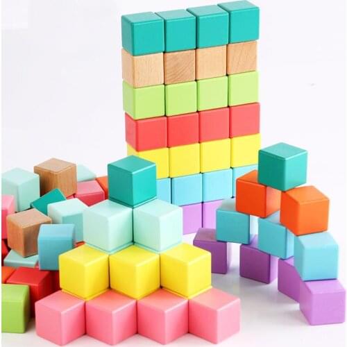 100pcs/box Wooden Cubes Building Blocks Toys For Kids Montessori Baby Early Education Rainbow Color Geometric Shape Children Toy