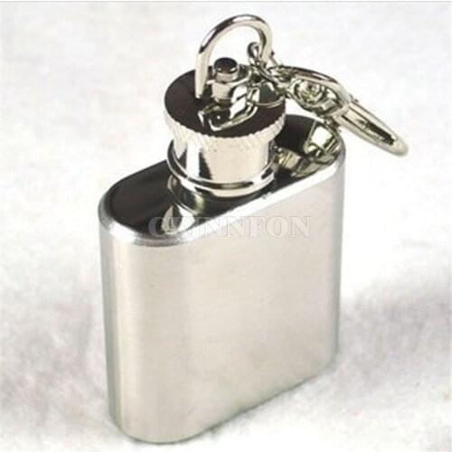 100Pcs/Lot 1OZ Outdoor Stainless Steel Mini Flagon With Keychain Portable Hip Flask