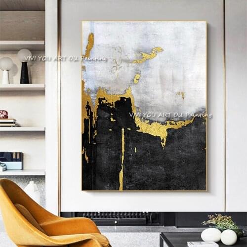 2021 fashion art 100% Handmade Flowing gold black and white gorgeous abstract Painting home Decor wall Painting on Canvas