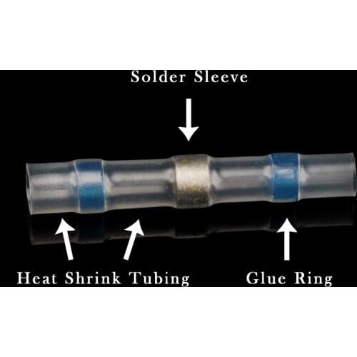50/100Pcs Solder Sleeve Heat Shrink Splice Crimp Terminals Waterproof Insulated Cable Wire Butt Connector 22-10 AWG With Box