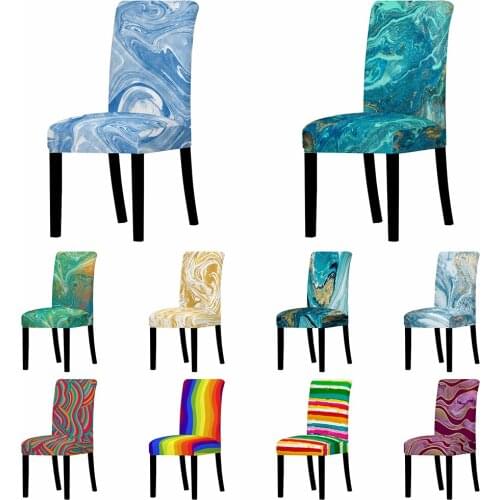 Abstract Colorful Marbling Stretch Chair Cover Big Elastic Seat Chair Cases Rainbow Stripes Slipcovers Banquet Home Party Decor