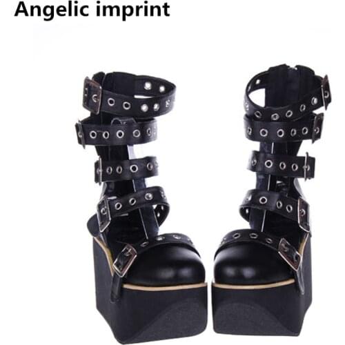 Angelic imprint mori girl Women punk motorcycle shoe lady lolita ankle Boots woman high trifle heels pumps summer platform shoes