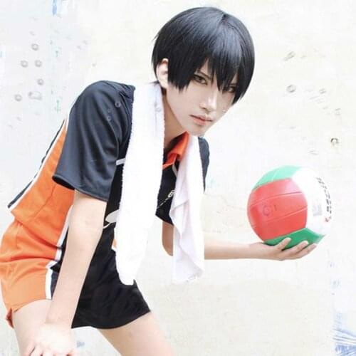 Anime Haikyuu!! Volleyball Tobio Kageyama Short Black Cosplay Costume Wig Heat Resistant+ Wig Cap