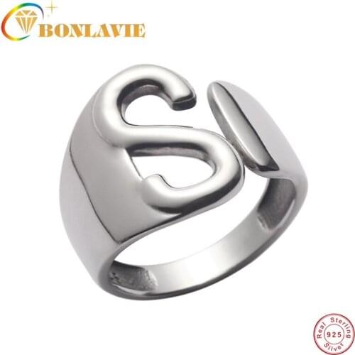 BONLAVIE 925 Sterling Silver S Letter Ring Heavy Street Punk Trend Index Finger Opening Ring 2021