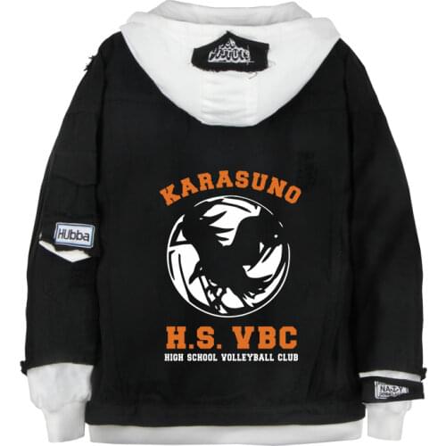 Anime Haikyuu black denim Jacket High School Volleyball Club Cosplay Costume men women Coat Haikyu thick Hoodies Outwear Jackets