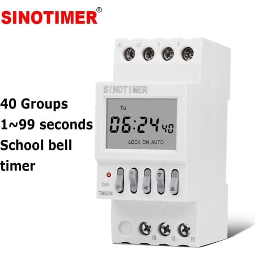 DIN Rail Digital 40 Groups School or Factory Automatic Bell Timer Controller 1~99 Seconds Interval Auto Ring Time Switch AC 220V