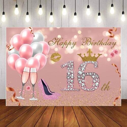 Mehofond Photography Background Pink Golden Glitter Diamond Girls 16th Birthday Party Decorations Backdrop Photo Studio Props