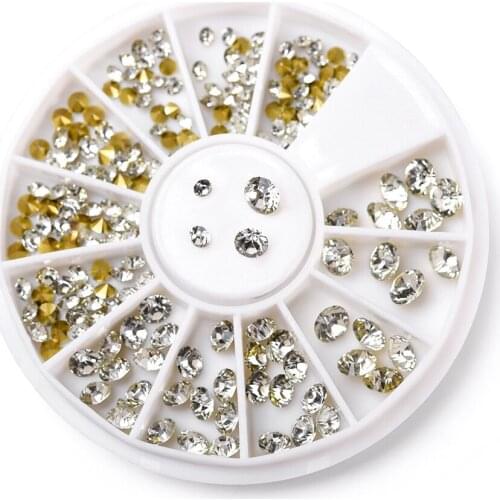 Rolabling Gold Base Cone Shapes Nail Art Rhinestone Decor Nail Art Tips Decoration Crystal Glitter Rhinestone Nail Accessories