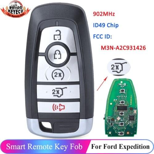 KEYECU 5 Button M3N-A2C931426 902MHz ID49 Chip Smart Remote Car Key Fob for Ford Expedition Explorer 2017-2020 JL1T-15K601-BB