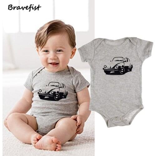 Cartoon Car Print Baby Jumpsuits 0-24Months Summer Children Clothes For Boys Girls Gray Nnewborn Bodysuits Short Sleeve Outfits