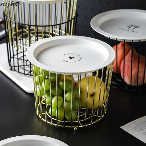 Nordic Style White 20cm * 20cm Fruit Tray Living Room Wrought Iron Dried Fruit Basket with Lid Storage Snack Pot