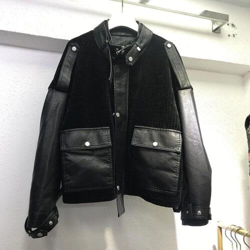 Spring Women Faux Leather Jacket Biker Autumn leather jacket White Coat Turndown Collar PU Motorcycle Jackets Loose Streetwear