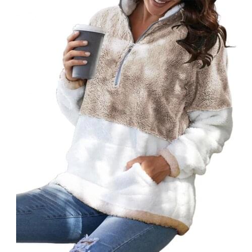 Womens Jacket 2021 Winter Fur Coat Patchwork Contrast Color Loose Thermal Autumn Hooded Coat Casual Ladies Tops with Pocket