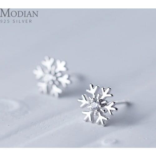Modian Cute Snowflake Romantic Zirconia Stud Earrings for Women Authentic 925 Sterling Silver Jewelry for Girl 2020 Mode Bijoux