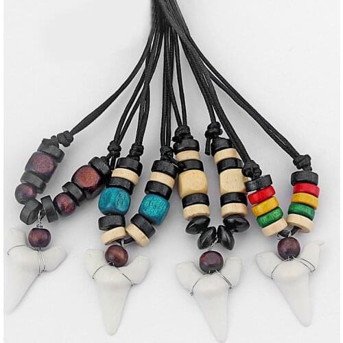 Fashion Shark Tooth Surfer Pendant Sharks Teeth Surf Necklace Choose Bead Colour