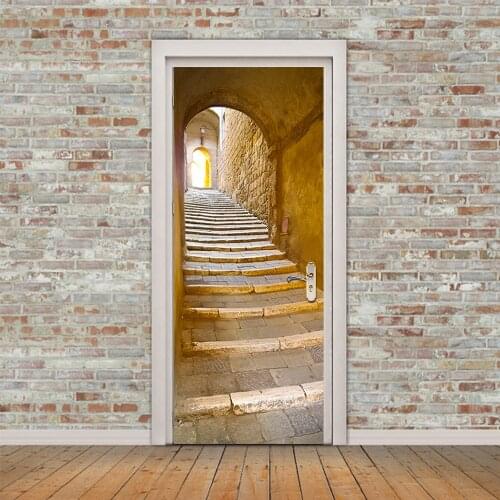 Door Stickers European Stone Stairs Style Wall Sticker For Bedroom Living Room Decorate Beautiful Landscape Waterproof Decals