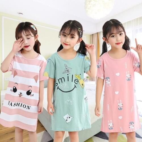 Kids Girls 100% Cotton Nightgown Cartoon Nightdress Girl Sleepwear Nightie Summer Short Sleeves Nightwear Children Clothes