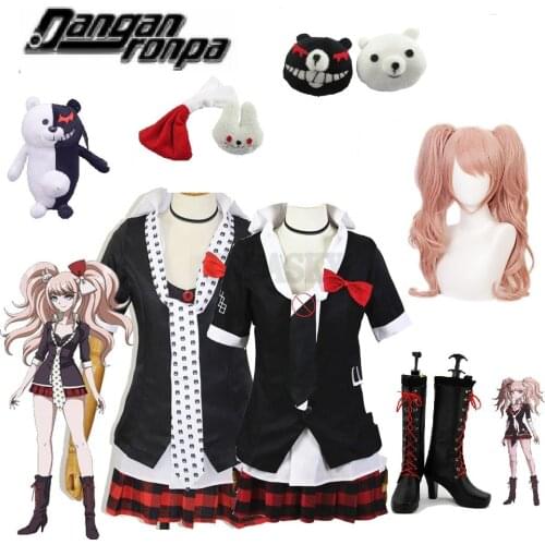 Danganronpa Cosplay Anime Junko Enoshima Emboitement Inushio Kimuchi Dangan Ronpa Trigger Happy Havoc Cosplay Costume wig shoes