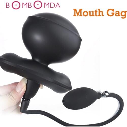 Huge Inflatable Expansion Open Mouth Ball Gag Silicone Strapless Mouth Gag Restraint Slave Bondage Adult Games SM Erotic Sex Toy