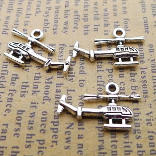 200pcs Helicopter Charms 12mm x 18mm DIY Jewelry Making Pendant antique silver color