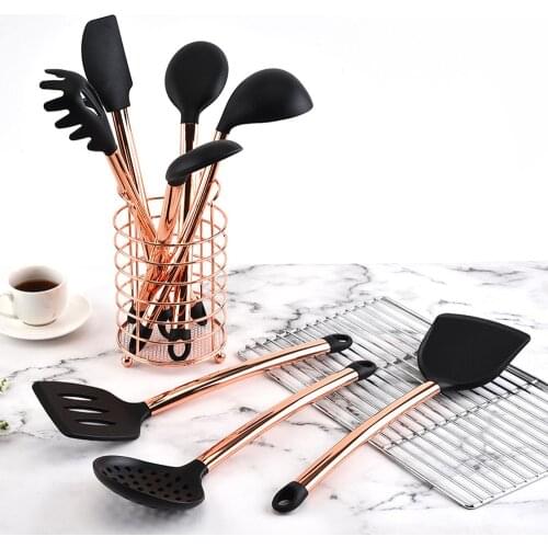 Cooking Tools Set Kitchen Utensils 10/11pcs Rose Gold Handle silicone kitchen accessories Non-stick Heat Resistant Kitchen Tools