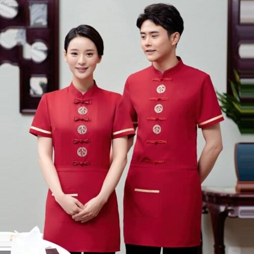 Short-sleeved Workwear for Hotel Waiters Western Restaurant Hot Pot Fast Food Catering Waiter Uniforms Food Service Overalls