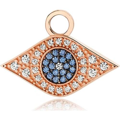 Valori Jewels Blue Evil Eye, Zirconia White And Fancy Blue Gemstone, Rose Gold Plated, Sterling Silver Earring Charm