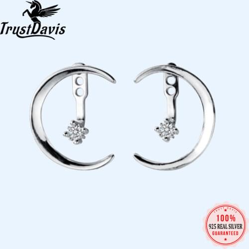 Trusta Genuine 100% 925 Sterling Silver Women Stud Earrings Moon Style Silver 925 Jewelry Gift DS1872