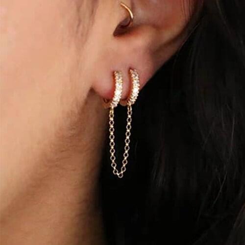 1 Pcs Gothic Punk Handcuff Chain Earrings Real Crystal Rhinestone European Stud Earrings Link Chain For Women/Girl