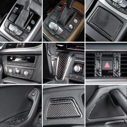 Car Styling Carbon Fiber Console Gearshift Frame AC CD Panel Decoration Cover Trim Strip Sticker For Audi A6 A7 C7 Accessories