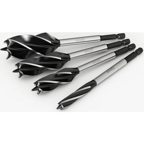 Woodworking Drill Bit Four-Slot Four-Blade Hexagonal Shank Door Lock Drawer Opening Reaming Drill Hole Opener